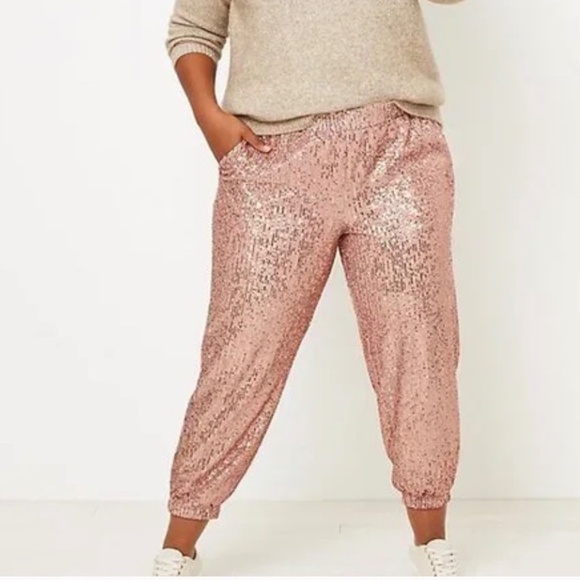 LOFT Pants - NWOT Loft Blush Sparkle Joggers Size Large